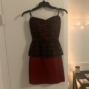 Strapless Red Dress with Black Lace